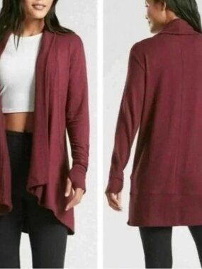 Athleta Women's Panayama Restore Wrap Cardigan Burgundy Draped Open-Front Sz XS